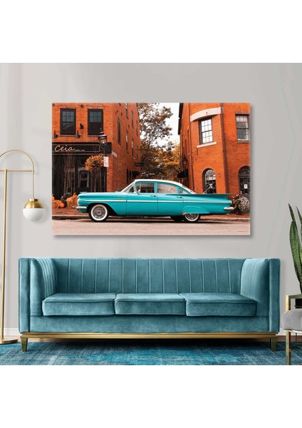 Nostaljik Mavi Araba 1959 Chevrolet Impala Kanvas Tablo