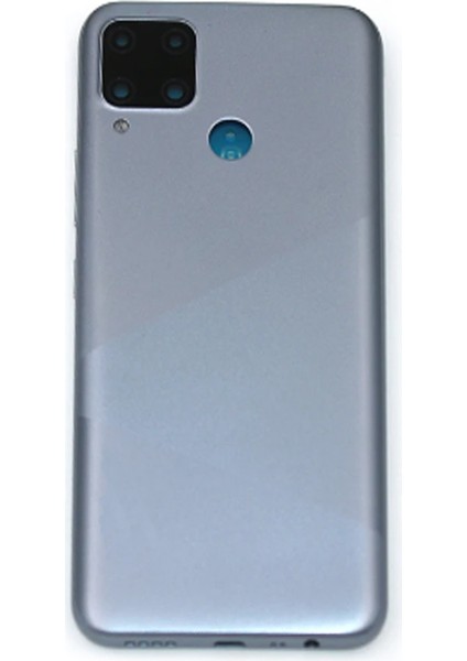 Realme C15 Uyumlu Geniş Kamera Camlı Batarya Kapağı (Gümüş) NT-100879
