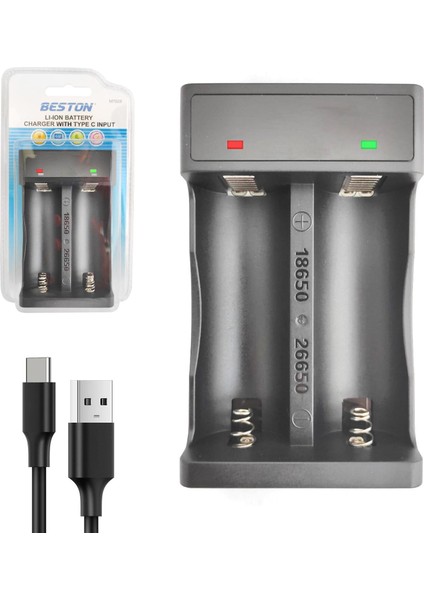 Pil Şarj Aleti Ikili USB Ekranlı 18650 26650 Li-Ion Beston M-7028
