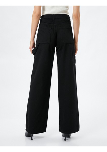 Bol Paça Kot Pantolon Cep Detaylı Pamuklu fırsatları
