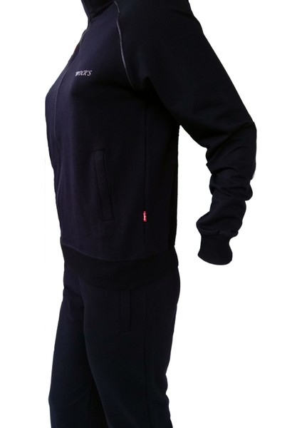 Kadın Lacivert 30/100 Lycralı Penye, Cepli, Önden Fermuarlı Arabiyeli Eşofman Takım 526 modelleri