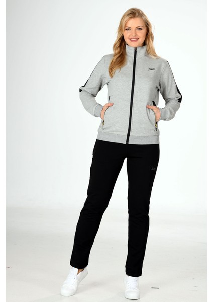 Gri Melanj/siyah Kadın Yarım Balıkçı Yaka Fermuarlı Eşofman Takım 201801 indirimleri