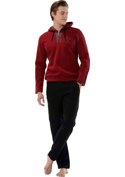 Bordo Erkek 3 Iplik Şardonlu Yakası Fermuarlı Kapşonlu Eşofman Takımı EDY17902B fiyatları