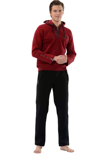 Bordo Erkek 3 Iplik Şardonlu Yakası Fermuarlı Kapşonlu Eşofman Takımı EDY17902B modelleri