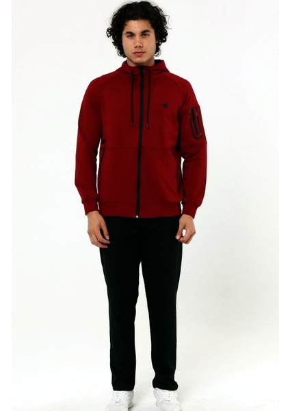 Bordo Erkek Cepli Düz Paça Önden Fermuarlı Kapüşonlu Iki Iplik Eşofman Takım EDY201543B modelleri