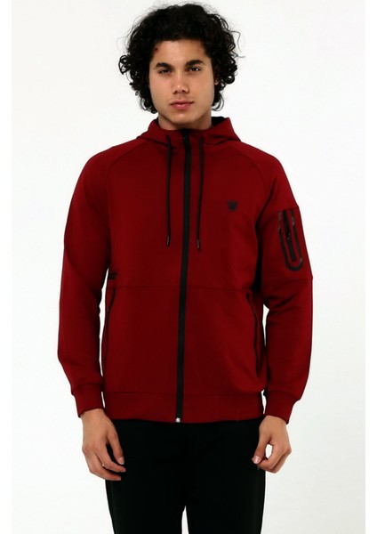 Bordo Erkek Cepli Düz Paça Önden Fermuarlı Kapüşonlu Iki Iplik Eşofman Takım EDY201543B fırsatları