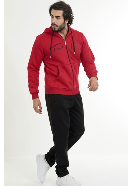 Kırmızı Erkek 3 Iplik Önden Fermuarlı Kapüşonlu Kışlık Eşofman Takımı EDY201504K fiyatları
