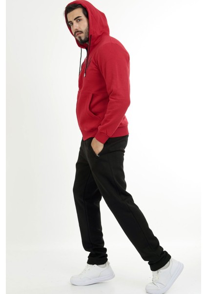 Kırmızı Erkek 3 Iplik Önden Fermuarlı Kapüşonlu Kışlık Eşofman Takımı EDY201504K fırsatları