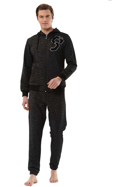 Marco Ferry Kırçıllı Siyah Erkek Kapüşonlu 3 Iplik Şardonlu Eşofman Takımı EDY17616S fiyatları