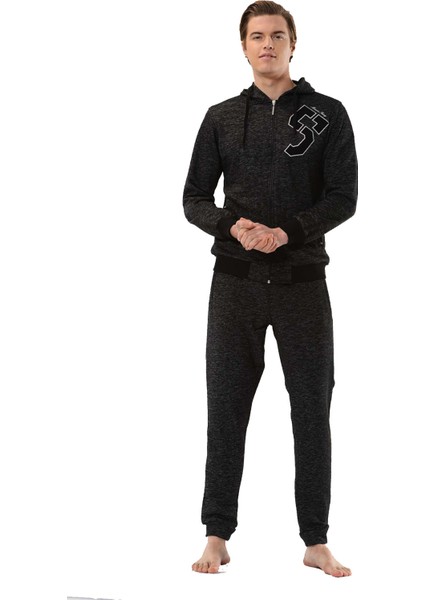 Marco Ferry Kırçıllı Siyah Erkek Kapüşonlu 3 Iplik Şardonlu Eşofman Takımı EDY17616S fırsatları