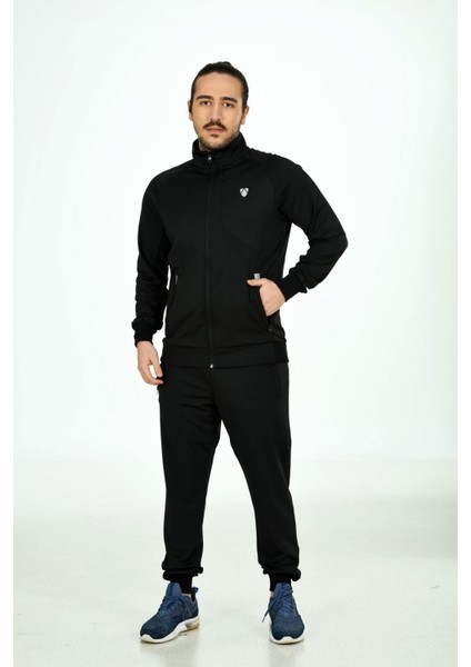 Siyah Erkek Yarım Balıkçı Yaka Cepli Önden Fermuarlı Jarse Eşofman Takım EDY201414 modelleri