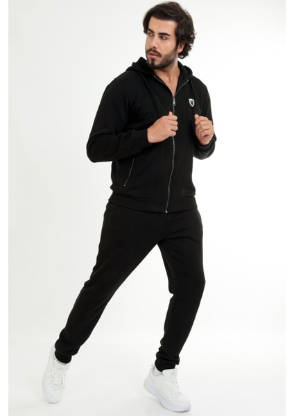 Siyah Erkek Önden Fermuarlı Kapüşonlu 3 Iplik Kışlık Eşofman Takımı EDY201506S indirimleri