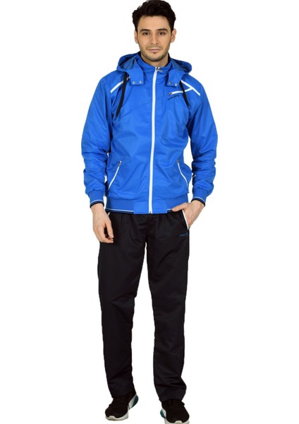 Saks Mavi Erkek Yarım Balıkçı Yaka Tak Çıkar Kapşonlu Marathon Eşofman Takımı EDY2421S fiyatları