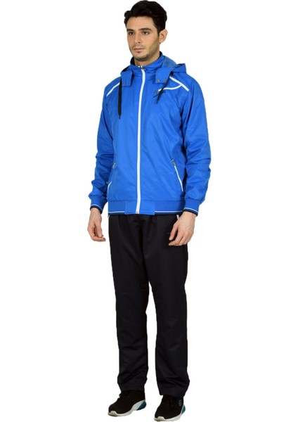 Saks Mavi Erkek Yarım Balıkçı Yaka Tak Çıkar Kapşonlu Marathon Eşofman Takımı EDY2421S fırsatları