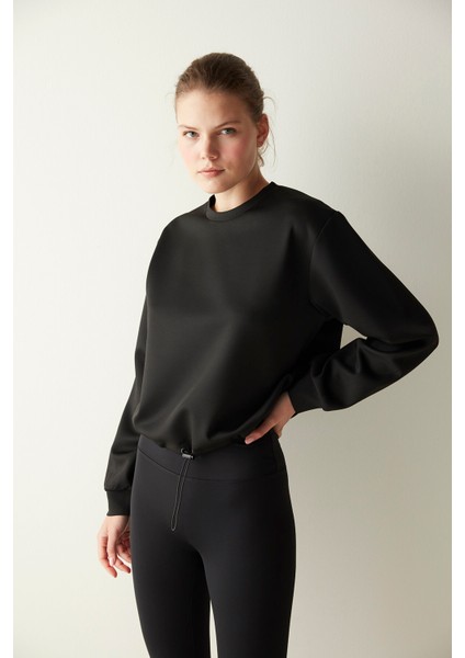 Siyah Ayarlanabilir Bel Sweatshirt