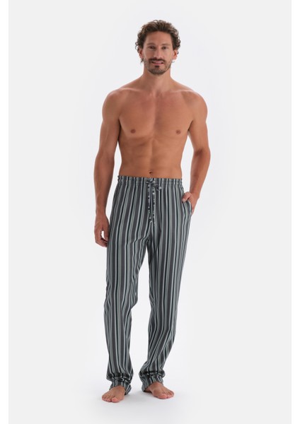 Füme Gömlek Yaka Çizgili Pamuk Modal Pijama Takımı