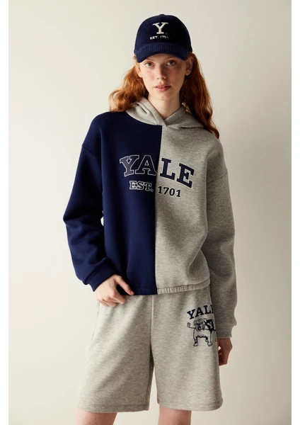 Yale Slogan Baksılı Iki Renkli Sweatshirt - Unique Koleksiyonu