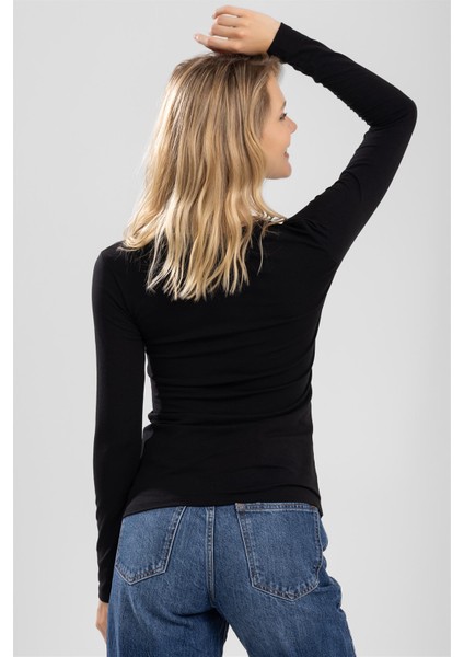 Kadın Pamuklu Bisiklet Yaka Uzun Kollu Penye Basic Body Siyah modelleri