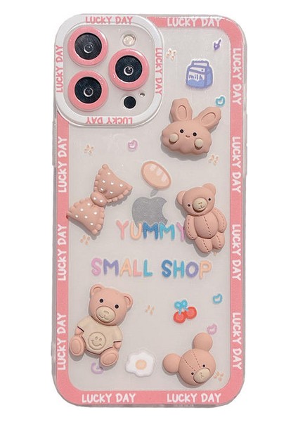 Apple iPhone 14 Pro Uyumlu Kılıf Zebana Bear And Rabbit Silikon Kılıf Pembe