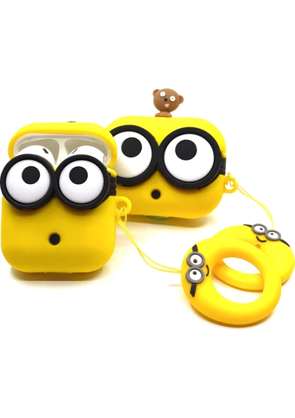 Zen AI Airpods 1/2. Nesil Sarı Çizgi Karakter Minion Tasarımlı Hediye Kılıf