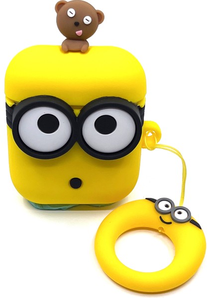 Zen AI Airpods 1/2. Nesil Sarı Çizgi Karakter Minion Tasarımlı Hediye Kılıf