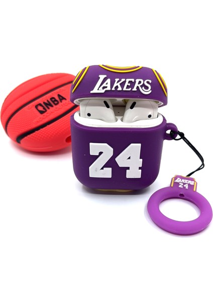 Airpods 1/2. Nesil Uyumlu Sevilen Basketbol Takımı Mor Lakers Forma Tasarımlı Nba Hediye Kılıf