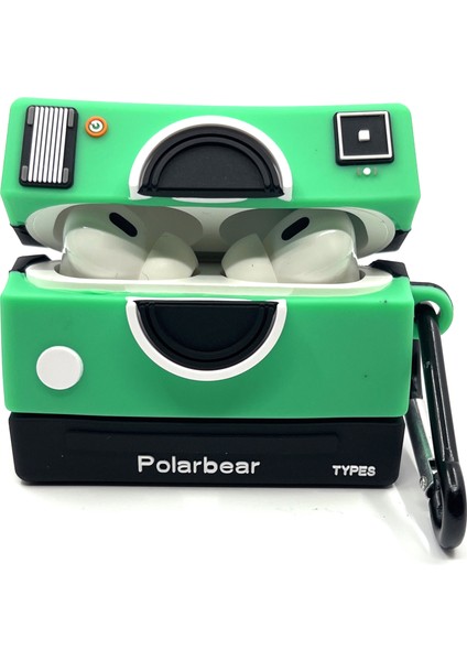 Airpods Pro 1/2. Nesil Uyumlu Kamera Mint Yeşili Polarbear Tasarımlı Hediye Kılıf