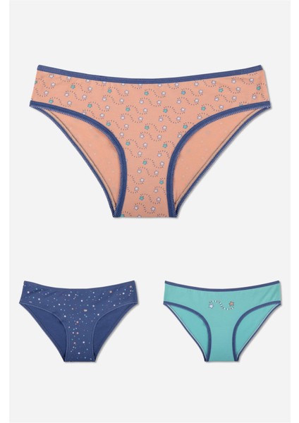 Kız Çocuk Pamuklu Baskılı Bikini Kesim Külot 3'lü Paket Renkli