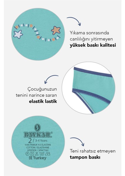 Kız Çocuk Pamuklu Baskılı Bikini Kesim Külot 3'lü Paket Renkli indirimleri