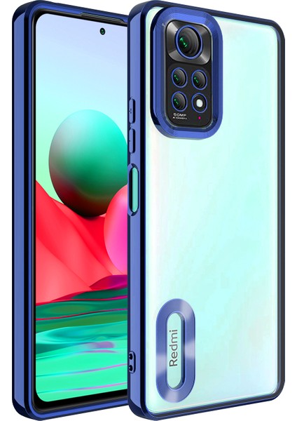 Caseworld Xiaomi Redmi Note 11S Kapak Yanları Renkli Lens Korumalı Logo Gösteren Şeffaf Luxury Silikon Kılıf - Lacivert