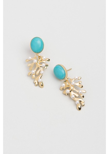 Turkuaz Rüyası 18 Ayar Sarı Altın Kaplama Gümüş Küpe