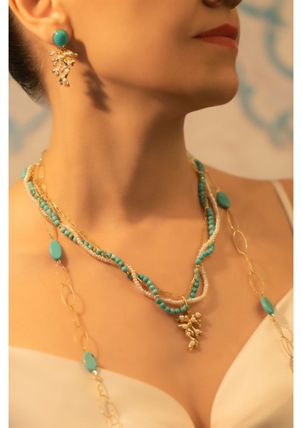 Turkuaz Rüyası 18 Ayar Sarı Altın Kaplama Gümüş Küpe modelleri