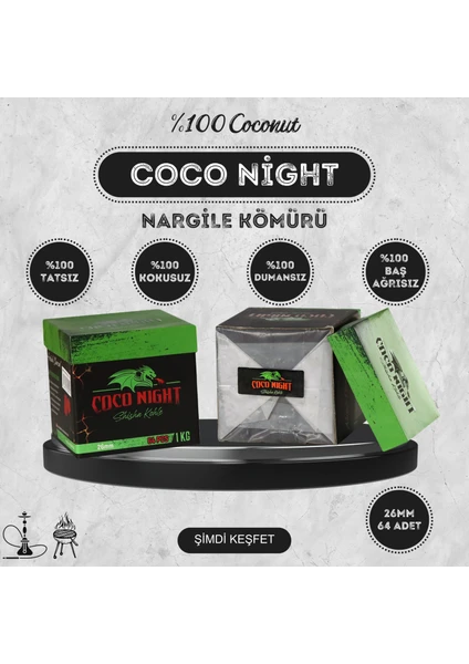 Coco Night 1kg #26MM Orjinal Hindistan Cevizi Küp Nargile Kömürü