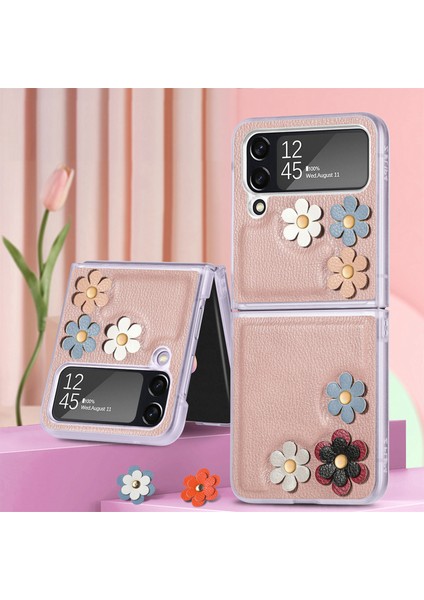 Deri Çiçek Telefon Kılıfı Için Samsung Galaxy Z Flip 4 (Yurt Dışından)