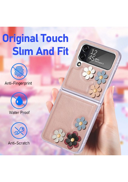 Deri Çiçek Telefon Kılıfı Için Samsung Galaxy Z Flip 4 (Yurt Dışından) modelleri