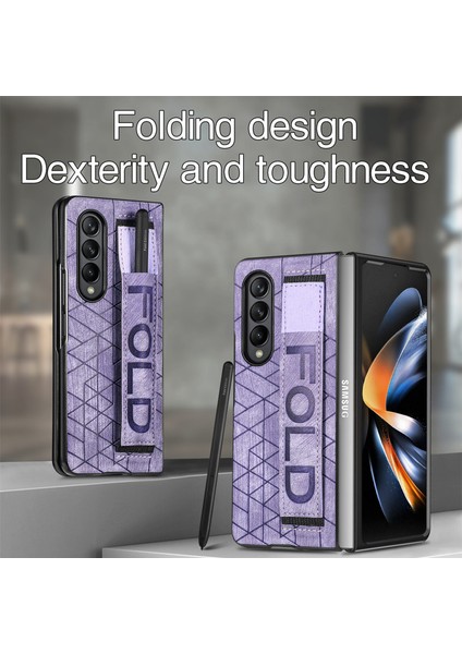 Deri Telefon Kılıfı Için Samsung Galaxy Z Fold 4 Kalem Yuvası ve Kemer ile (Yurt Dışından)