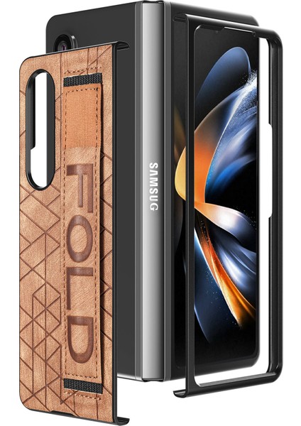 Deri Telefon Kılıfı Için Samsung Galaxy Z Fold 4 Kalem Yuvası ve Kemer ile (Yurt Dışından)