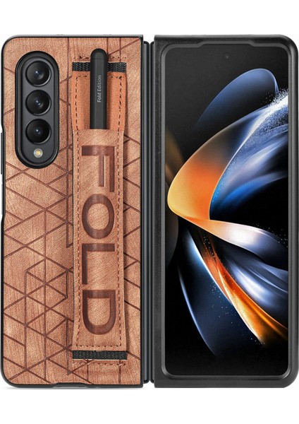 Deri Telefon Kılıfı Için Samsung Galaxy Z Fold 4 Kalem Yuvası ve Kemer ile (Yurt Dışından)