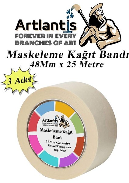 Maskeleme Bandı Kağıt Bant 48 mm 25 Metre 3 Adet