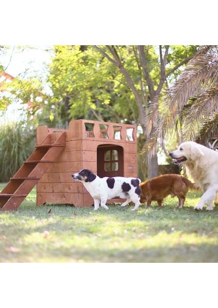 “MANDU” Ahşap Dublex Köpek Kulübesi (teraslı)