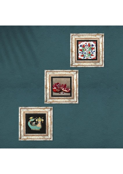 Çini Sanatı Lale, Şahmeran, Nar Taş Duvar Tablosu Çerçeveli Duvar Dekoru 3 Parça Tablo Seti Wall Art T3-1000 fırsatları