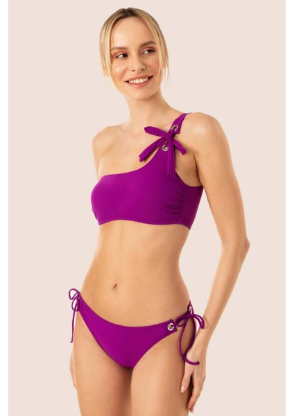 3405 Mor Tek Omuz Bikini Takımı