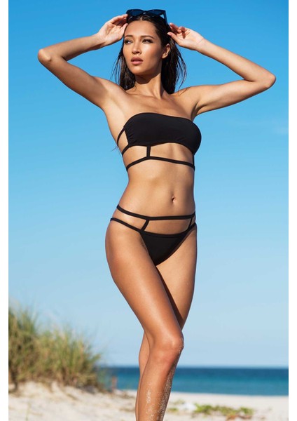 3432 Siyah Straplez Bikini Takımı