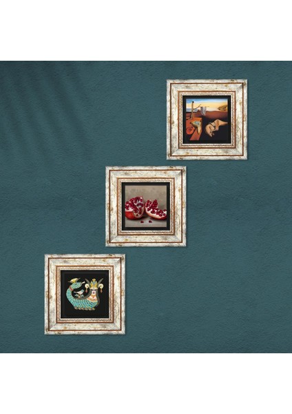 Salvador Dalí Belleğin Azmi, Şahmeran, Nar Çerçeveli Taş Duvar Tablosu 3’lü Set - Dekoratif Modern Sanat, Ev ve Ofis Dekoru |TK3-1037| fırsatları