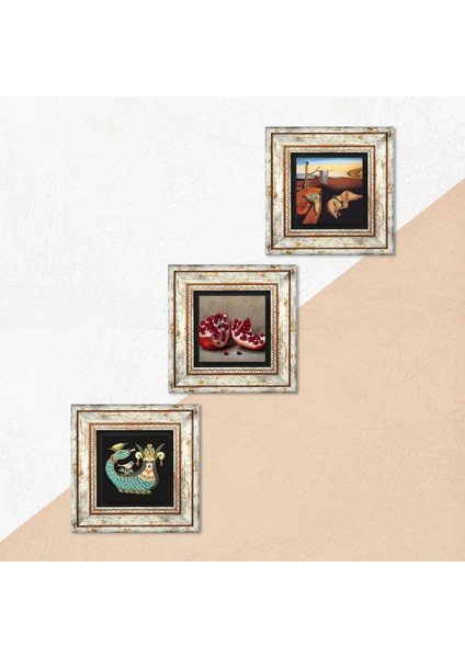Salvador Dalí Belleğin Azmi, Şahmeran, Nar Çerçeveli Taş Duvar Tablosu 3’lü Set - Dekoratif Modern Sanat, Ev ve Ofis Dekoru |TK3-1037| indirimleri