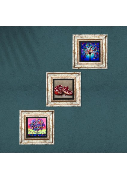Hayat Ağacı, Nar Çerçeveli Taş Duvar Tablosu 3’lü Set - Dekoratif Modern Sanat, Ev ve Ofis Dekoru |TK3-1046| fırsatları