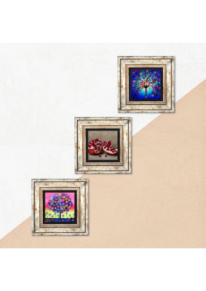 Hayat Ağacı, Nar Çerçeveli Taş Duvar Tablosu 3’lü Set - Dekoratif Modern Sanat, Ev ve Ofis Dekoru |TK3-1046| indirimleri
