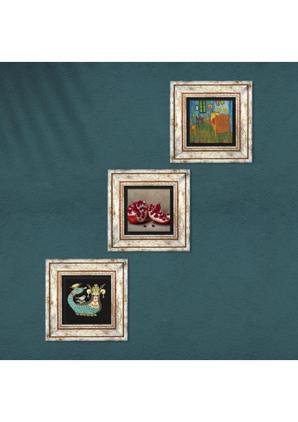 Van Gogh Arles'teki Yatak Odası, Şahmeran, Nar Taş Duvar Tablosu Çerçeveli Duvar Dekoru 3 Parça Tablo Seti Wall Art T3-1029 fırsatları