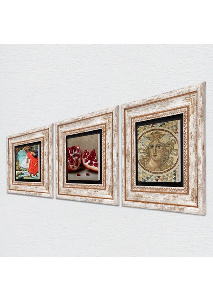 Mozaik Serisi, Kaplumbağa Terbiyecisi, Nar Çerçeveli Taş Duvar Tablosu 3’lü Set - Dekoratif Modern Sanat, Ev ve Ofis Dekoru |TK3-1532| fiyatları