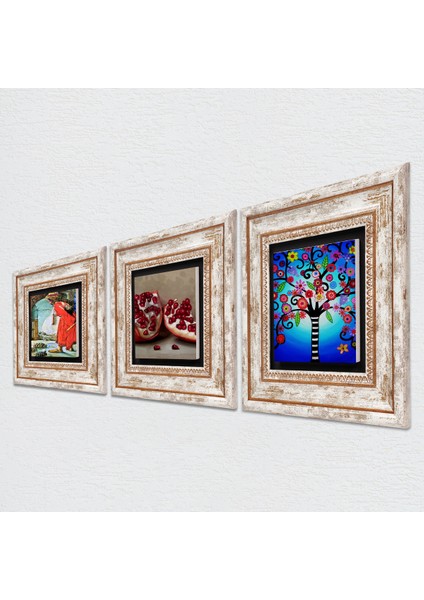 Hayat Ağacı, Kaplumbağa Terbiyecisi, Nar Taş Duvar Tablosu Çerçeveli Duvar Dekoru 3 Parça Tablo Seti Wall Art T3-1537 fiyatları